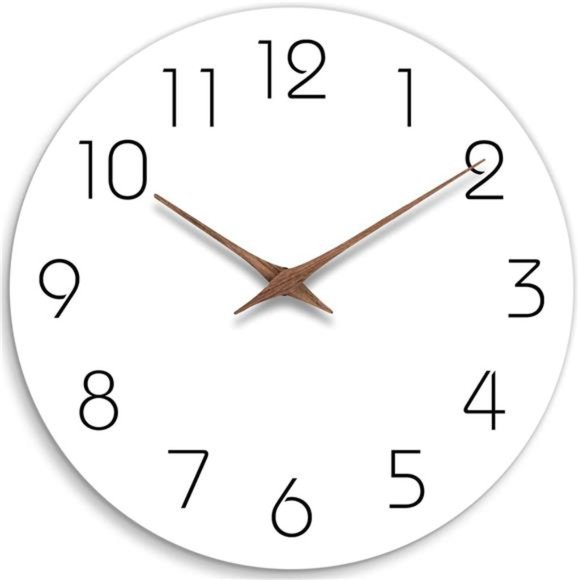 Wall Clock Silent Non-Ticking 10 Inch Battery Operated Modern Style Wooden White - Picture 1 of 5